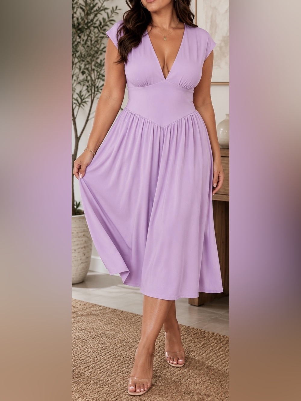 Lilac A-Line Midi Dresses With Pockets L (New Without Tag)
